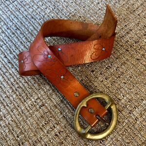 Vintage 2004 Red Monkey Designs Leather Belt - Size 36 - Turquoise & Floral